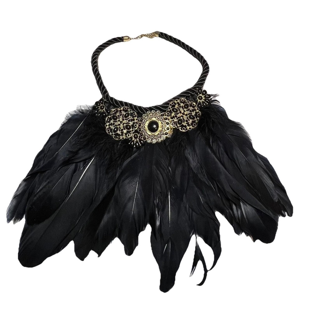 Black Feather Character Necklace 17 " perfect to layer ove